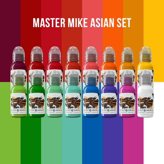 World Famous Tattoo Ink Master Mike Asian Set, 16 colour 1 oz bottles