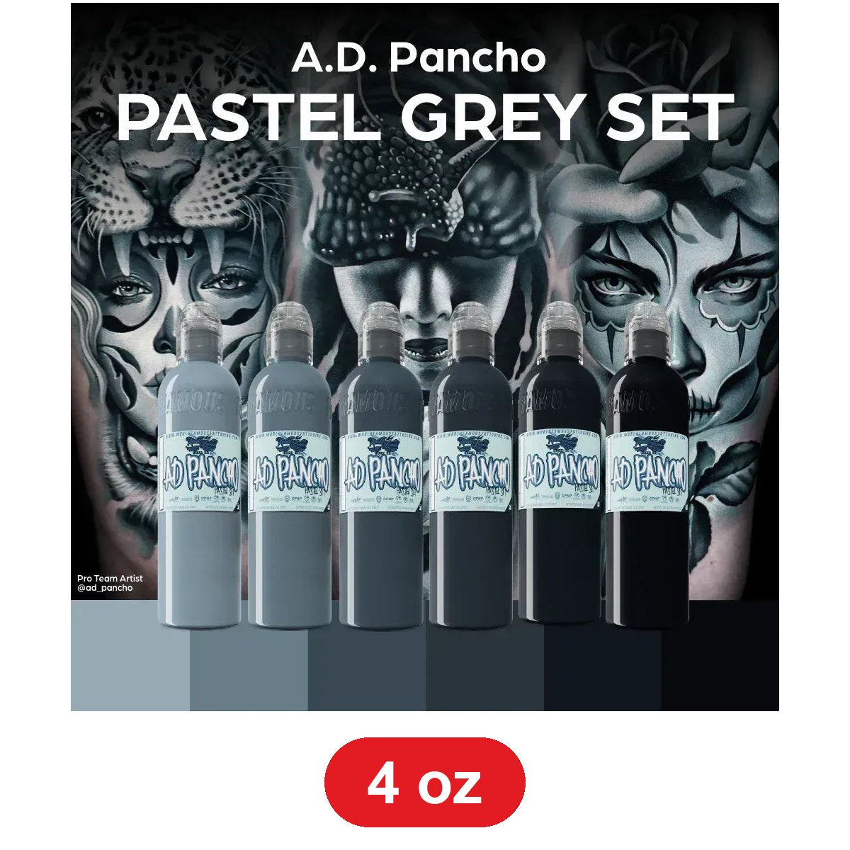 World Famous Ink A.D. Pancho Pastel Greys Set 4 oz