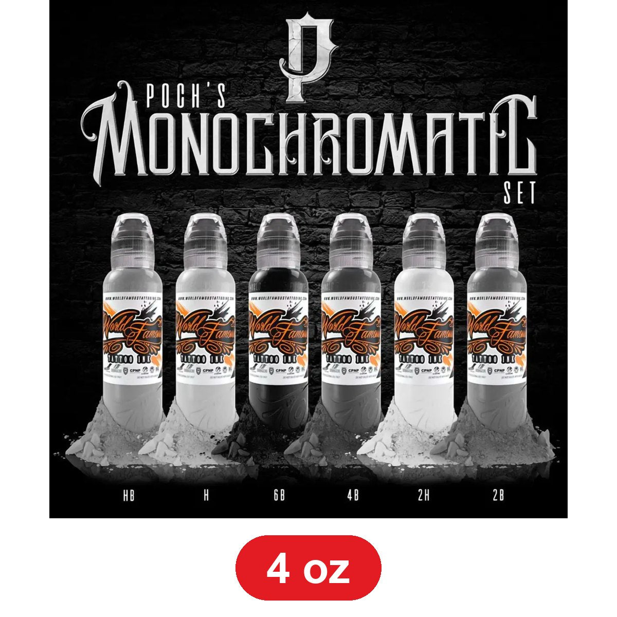 World Famous Ink Ponch Monochromatic Tattoo Ink Set 4 oz