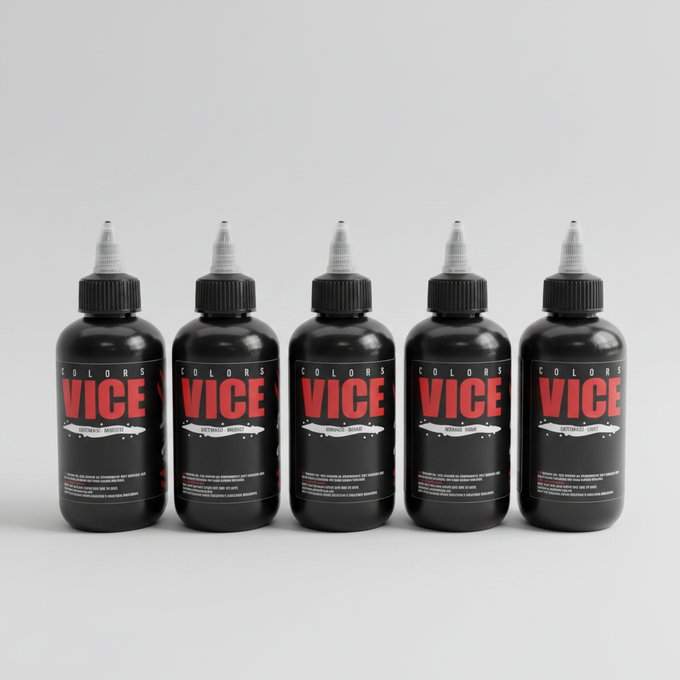 Set de seis botellas Colors Vice Greywash, con Brighter repetido, sobre fondo neutro